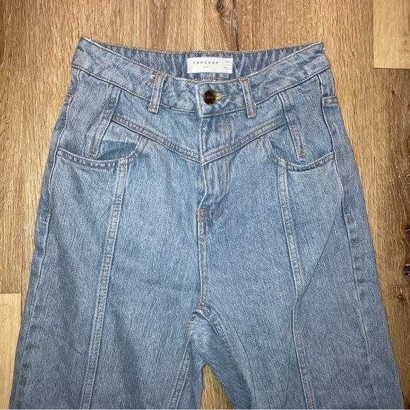 Topshop Yoke Bleach Mom Jeans High-Rise Denim Blue tapered Jeans Size 26 | Y2K - Picture 3 of 10